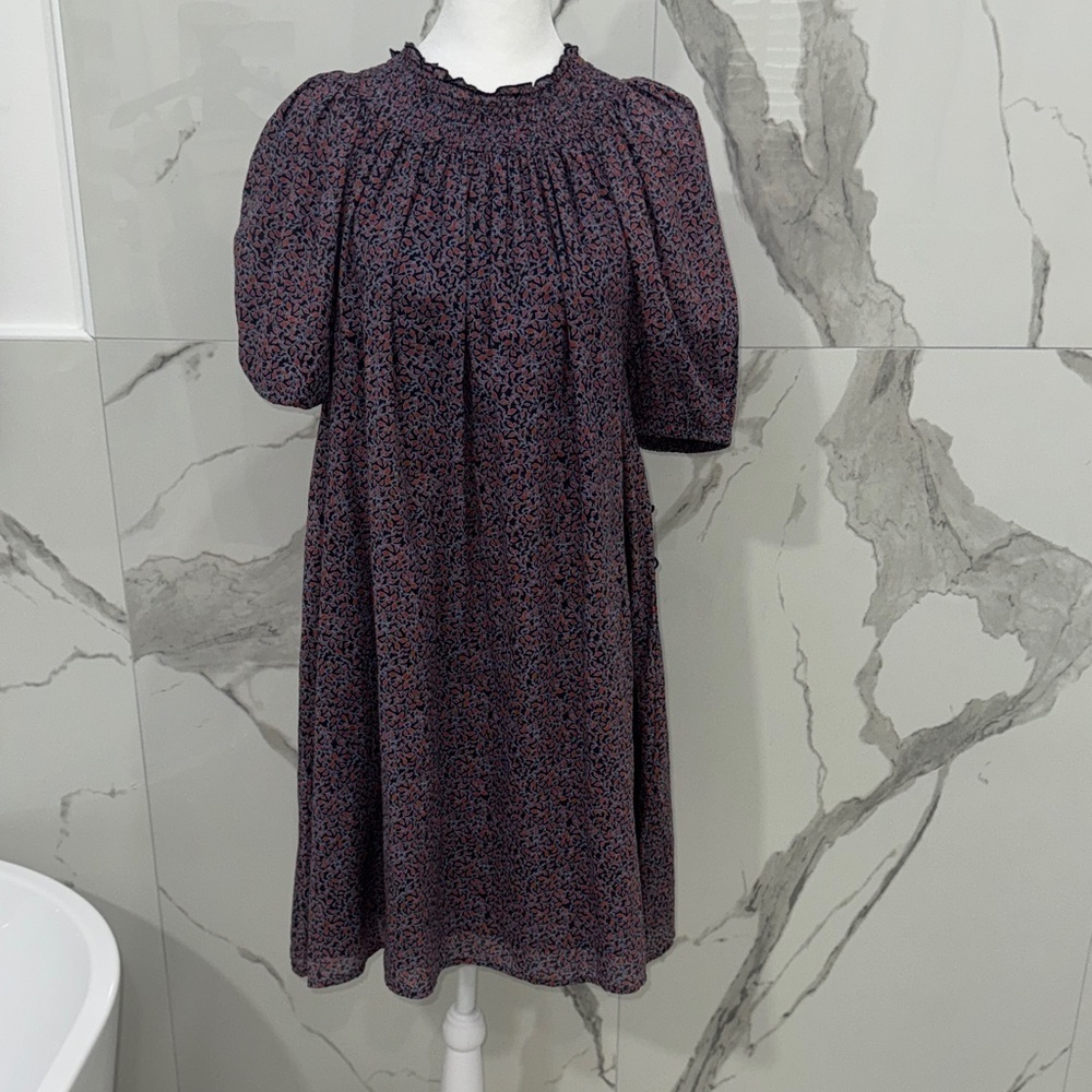 NWT Roller Rabbit Natal Ansley Red Blue Black Smocked Tie Waist Midi Dress
